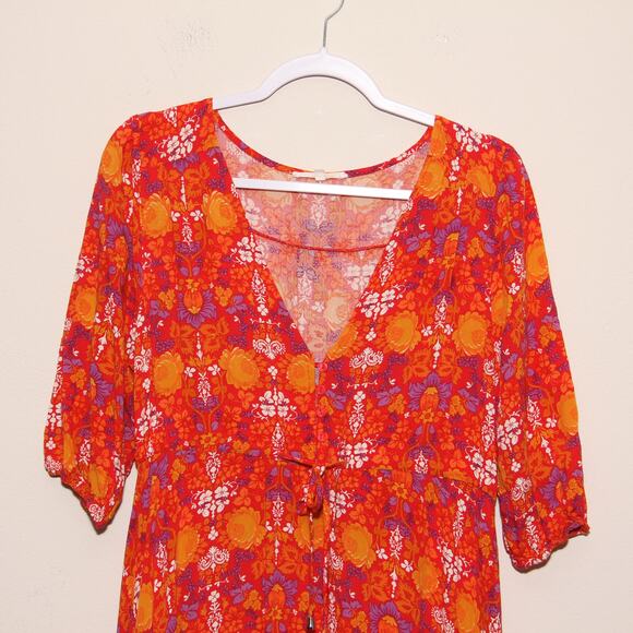 Abel the Label Floral Peasant Tiered Dress Size Small Front slit. - Picture 3 of 10